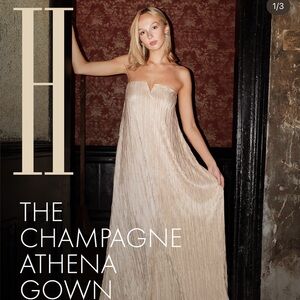 Strapless Champagne Maxi Dress with V-Notch Bodice